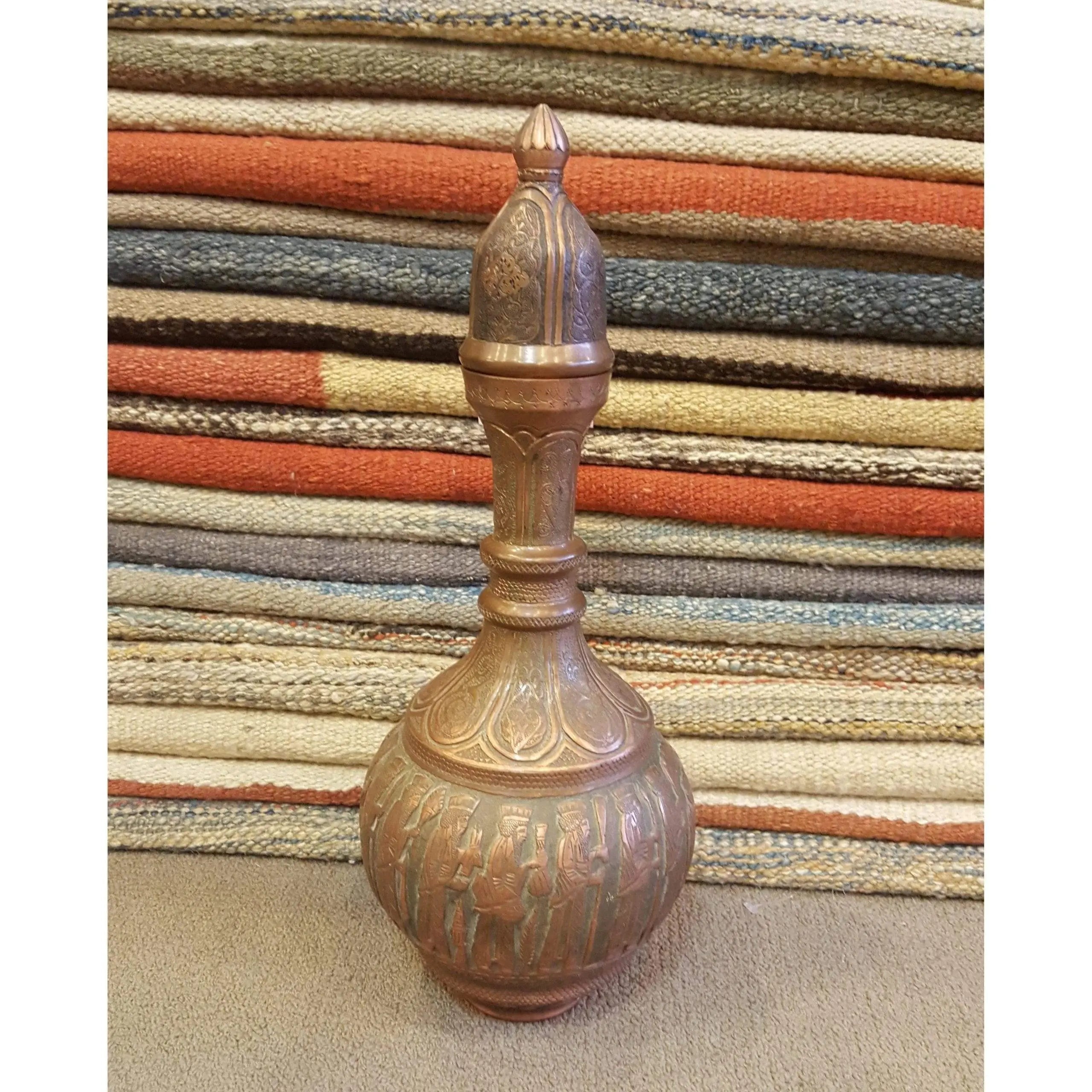 Authentic Art Antique Persian Engraved Brass Vase Ghalamzani 16" X 7" Abcca0112